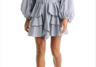 Vici Collection Ruffle Dress - White/Navy, Size Small