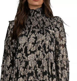 Elan Women's Mock Neck Tiered Dress Black Size Small