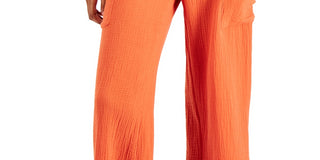 Indigo Rein Women's Junior's Cotton Gauze Wide Leg Crop Drawstring Pants Orange Size M