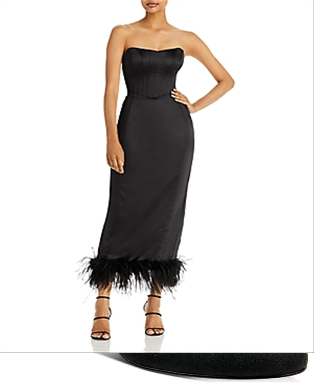 Aqua Women's Maeve Reilly Bustier Feather Trim Dress Black Size Large
