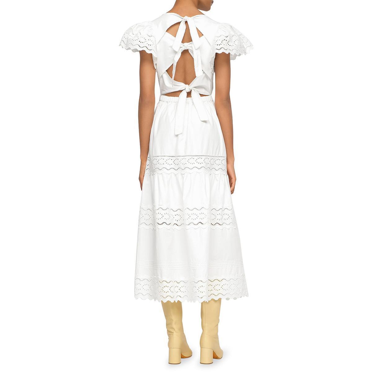 Sea Women's Georgina Eyelet V Neck Dress White Size 2