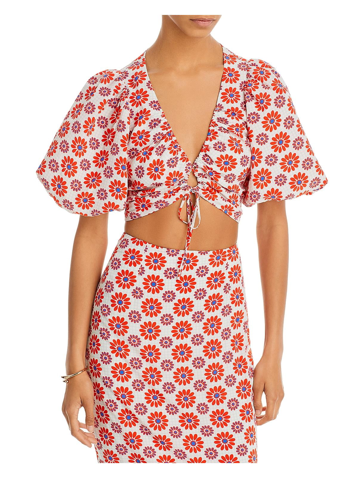 Rhode Lana Puff Sleeve Crop Top Orange