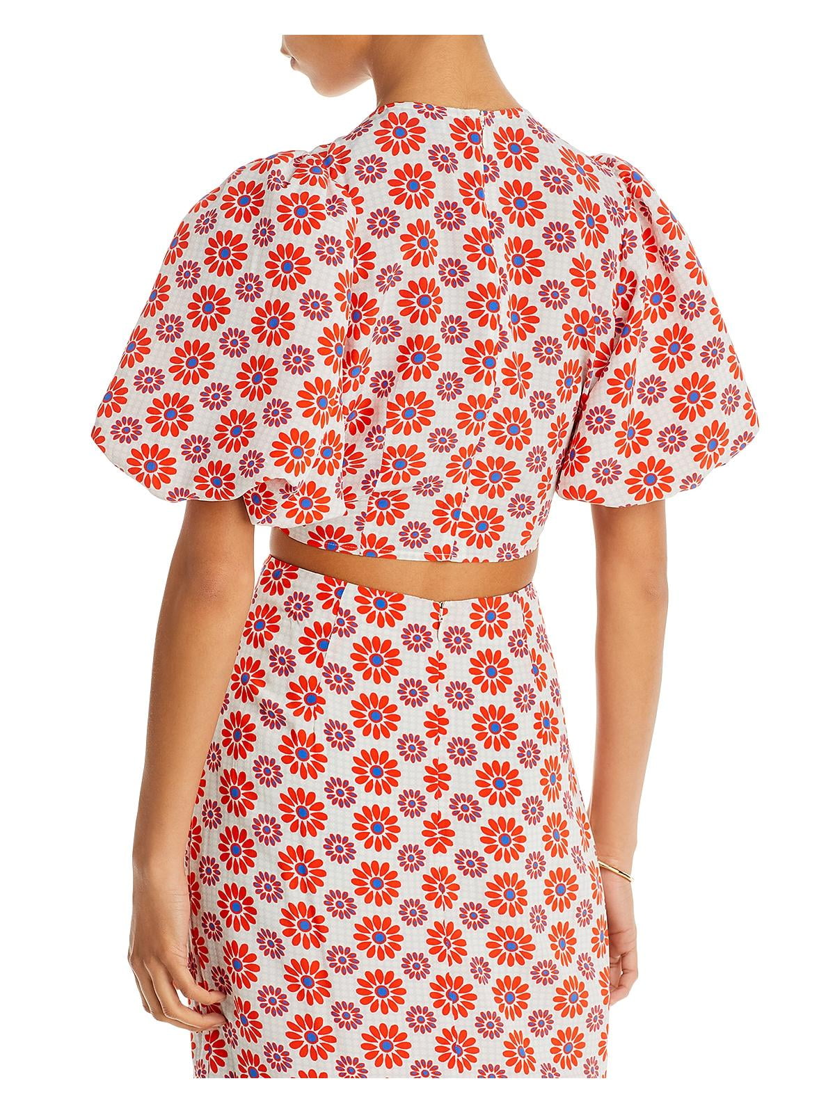 Rhode Lana Puff Sleeve Crop Top Orange