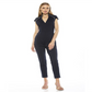 ALEXIA ADMOR Women's Large Blue Niamah Military Neck Jumpsuit