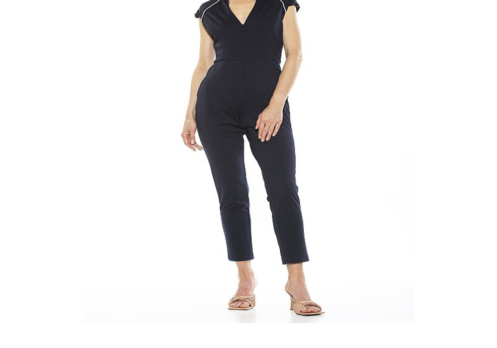 ALEXIA ADMOR Women's Large Blue Niamah Military Neck Jumpsuit