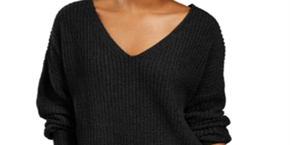 Hippie Rose Junior's Chenille V Neck Sweater Black Size X-Small