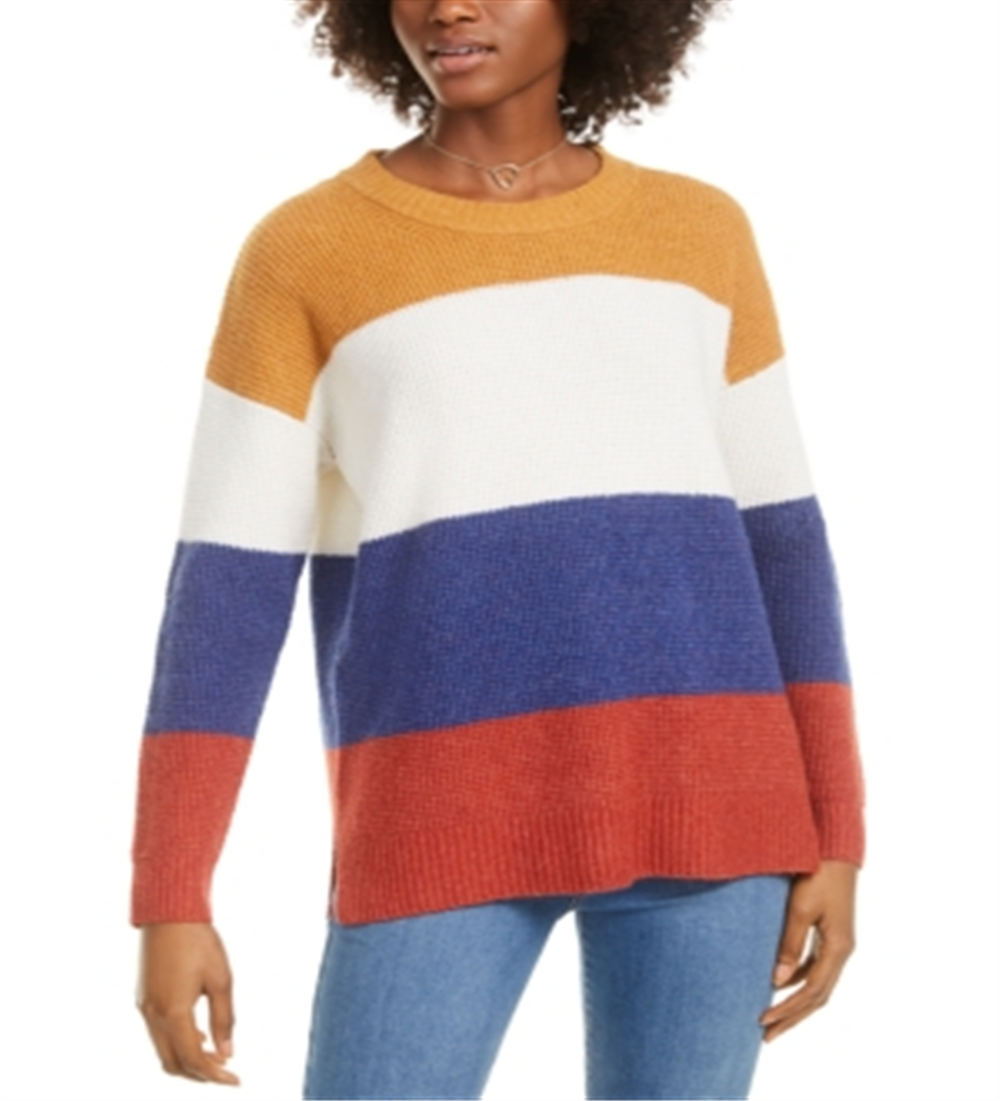 Hippie Rose Junior's Colorblocked Thermal Knit Sweater Yellow Size X-Large