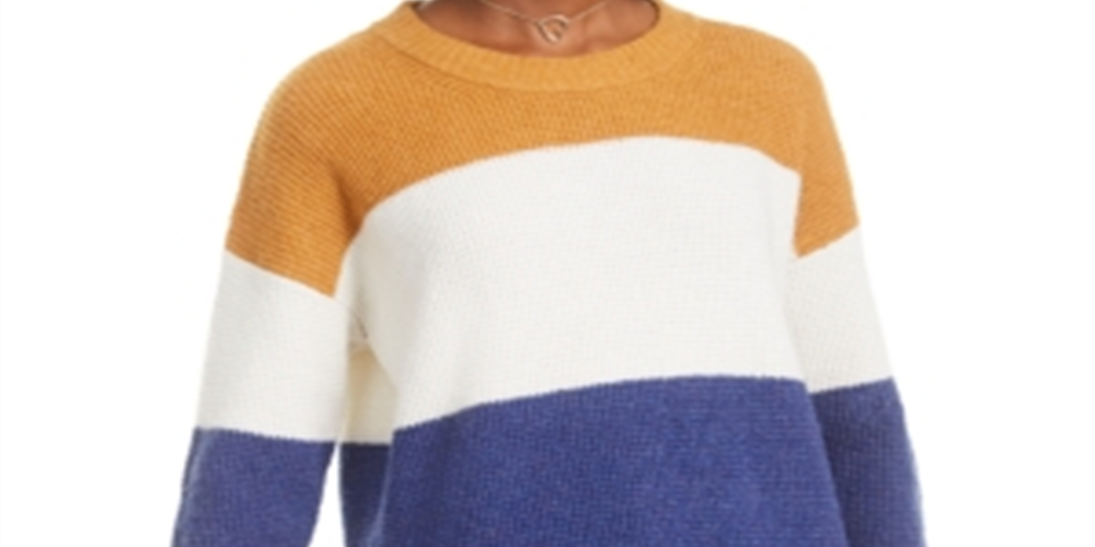 Hippie Rose Junior's Colorblocked Thermal Knit Sweater Yellow Size X-Large