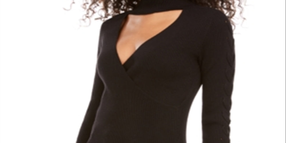 Hippie Rose Junior's Mock Neck Cutout Sweater Black Size X-Small