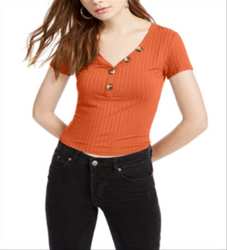 Hippie Rose Junior's Ribbed T-Shirt Brown Size X-Large