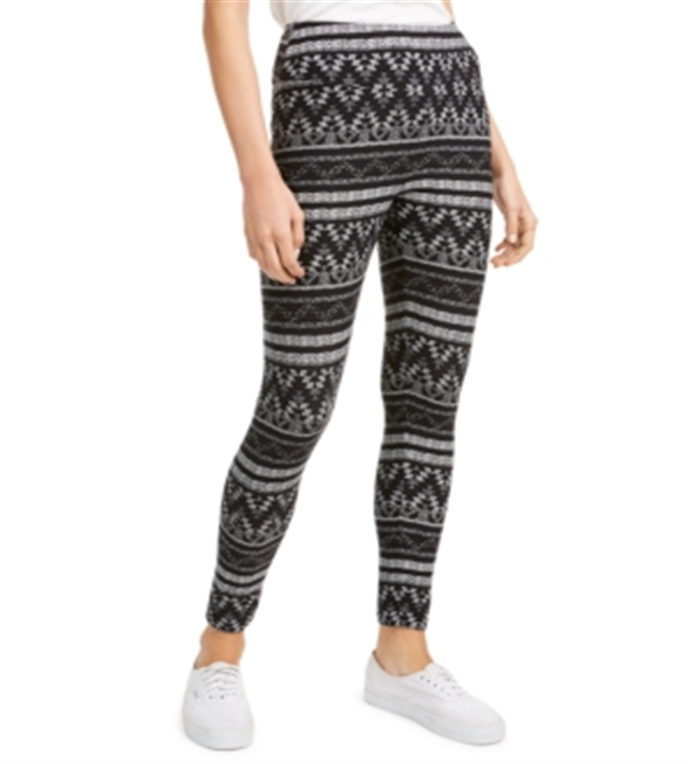 Hippie Rose Junior's Printed High Waist Leggings Black Size Medium