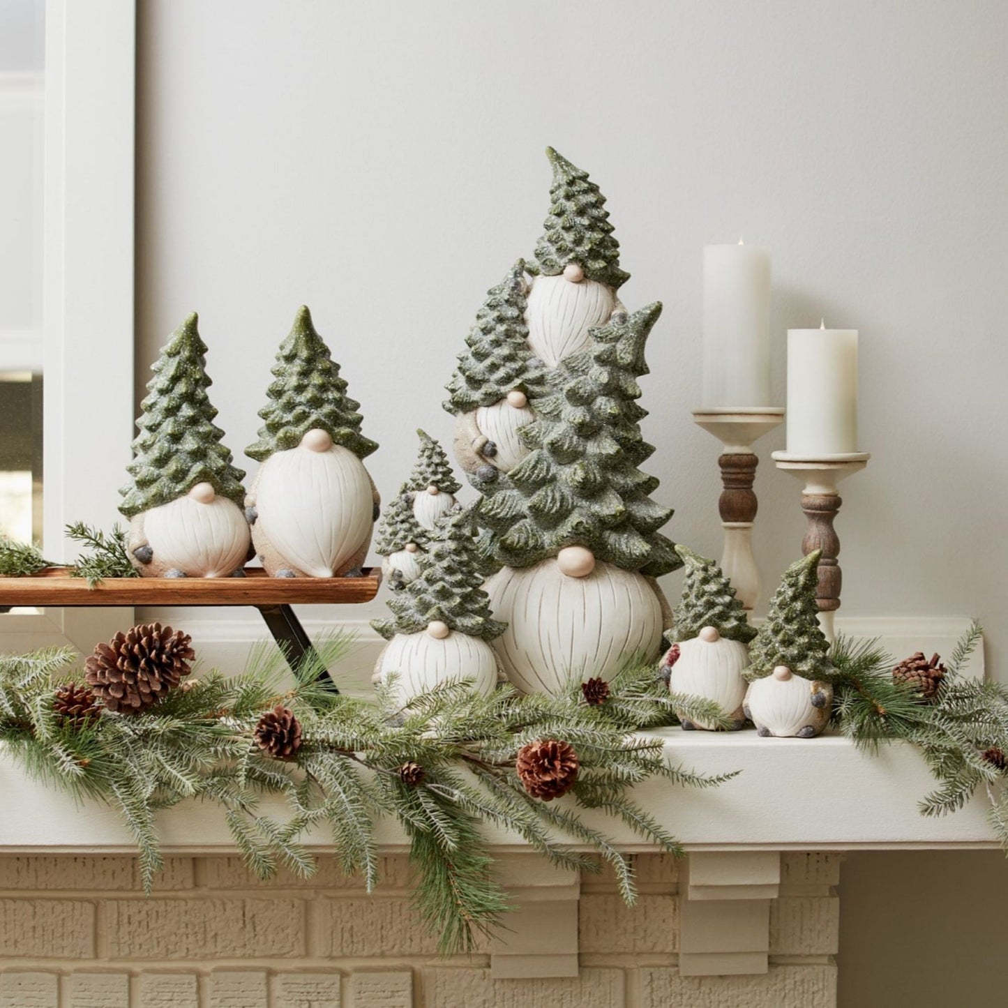 Stone Holiday Gnome Stack with Pine Tree Hat 23.25"H