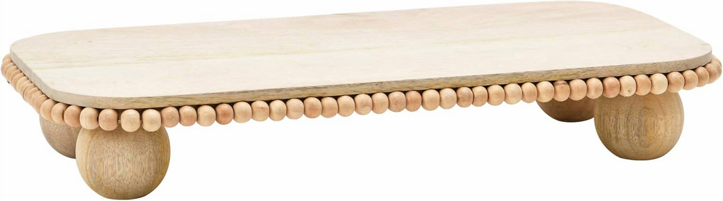Creative Co-Op - Mango Wood Pedestal With Wood Beads Serving Tray