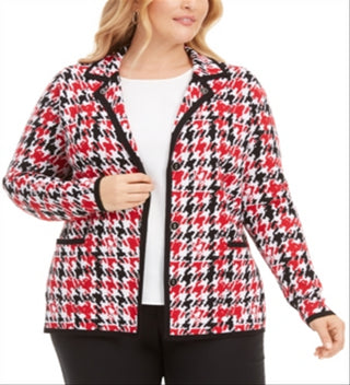 Belldini Women's Houndstooth Print Point Collar Cardigan Red Size XX-Large