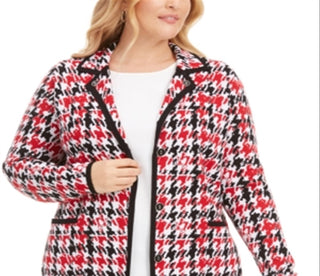 Belldini Women's Houndstooth Print Point Collar Cardigan Red Size XX-Large