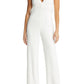 Saylor Krysta Small White Satin Jumpsuit with Faux Feathers