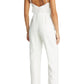 Saylor Krysta Small White Satin Jumpsuit with Faux Feathers