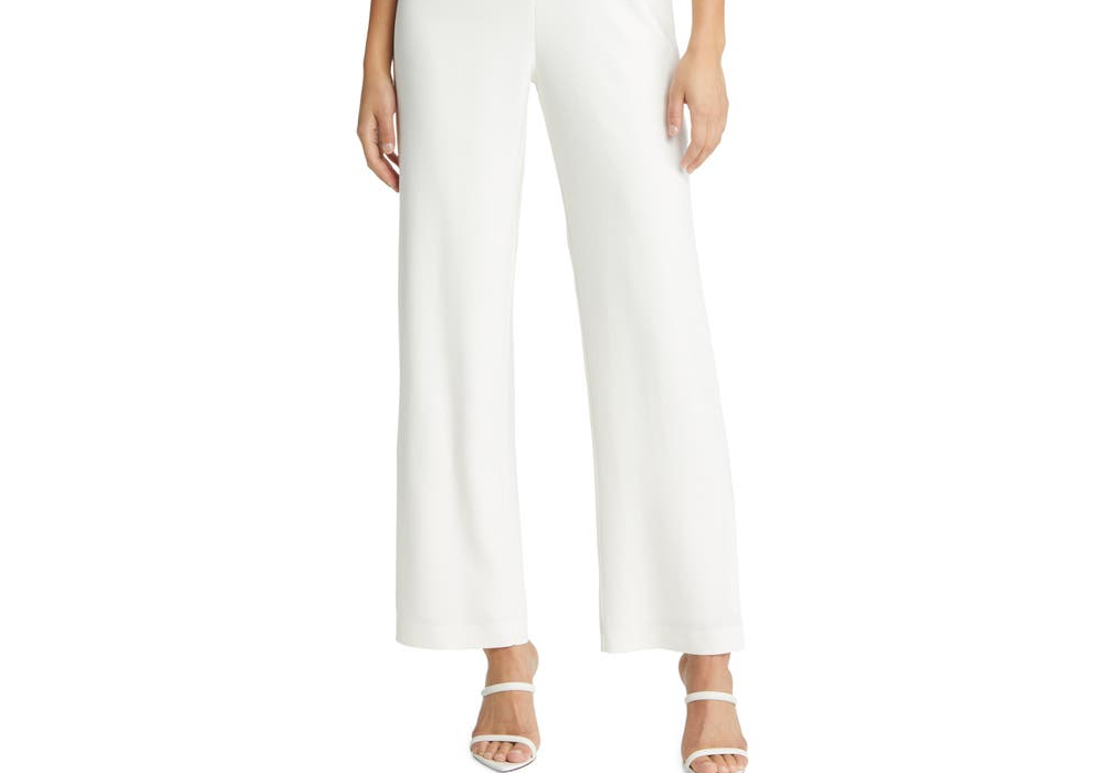 Saylor Krysta Small White Satin Jumpsuit with Faux Feathers