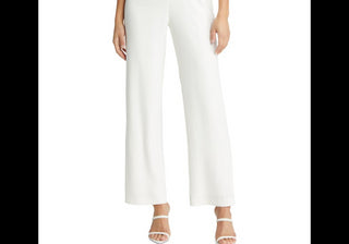 Saylor Krysta Small White Satin Jumpsuit with Faux Feathers