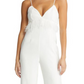 Saylor Krysta Small White Satin Jumpsuit with Faux Feathers