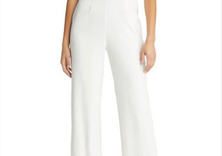 Saylor Krysta Small White Satin Jumpsuit with Faux Feathers