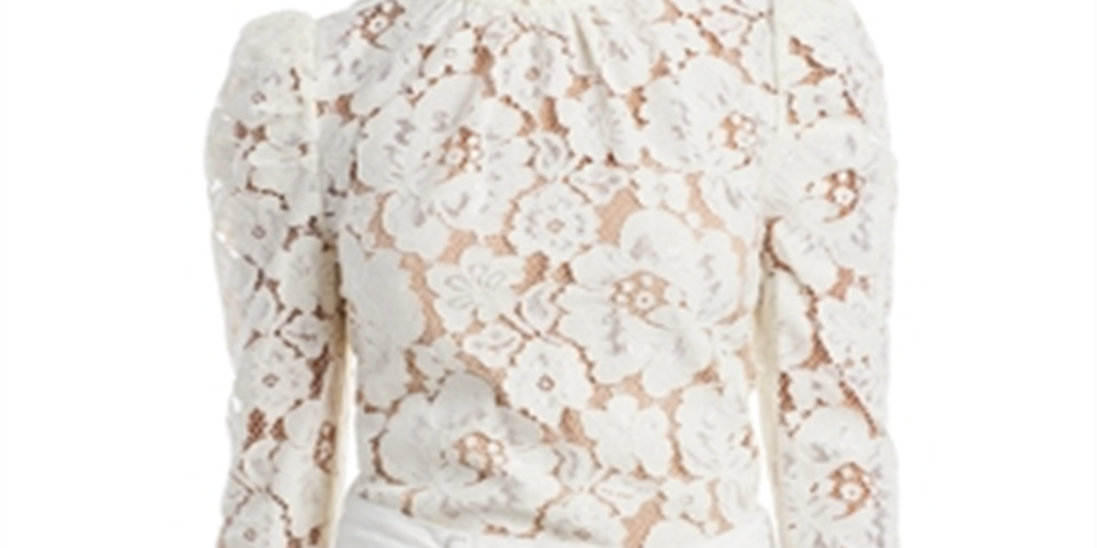 Wayf Women's Erika Puff Sleeve Lace Top White Size XS