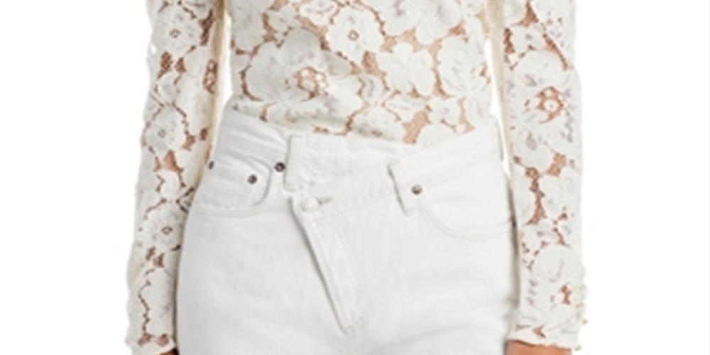 Wayf Women's Erika Puff Sleeve Lace Top White Size XS