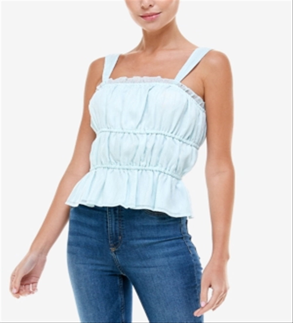 Q & A Women's Smocked Metallic Cami Top Blue Size X-Large
