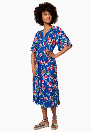 Leota Women's Short Sleeve Zoe Dress in Wild Tulips Blue