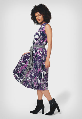 Leota Women's Sleeveless Mindy Dress in Retro Floral Purple