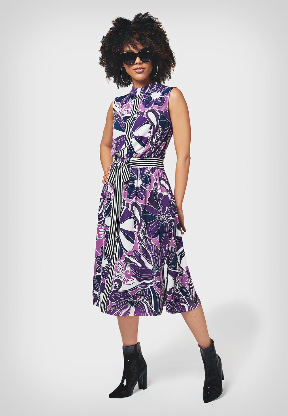 Leota Women's Sleeveless Mindy Dress in Retro Floral Purple