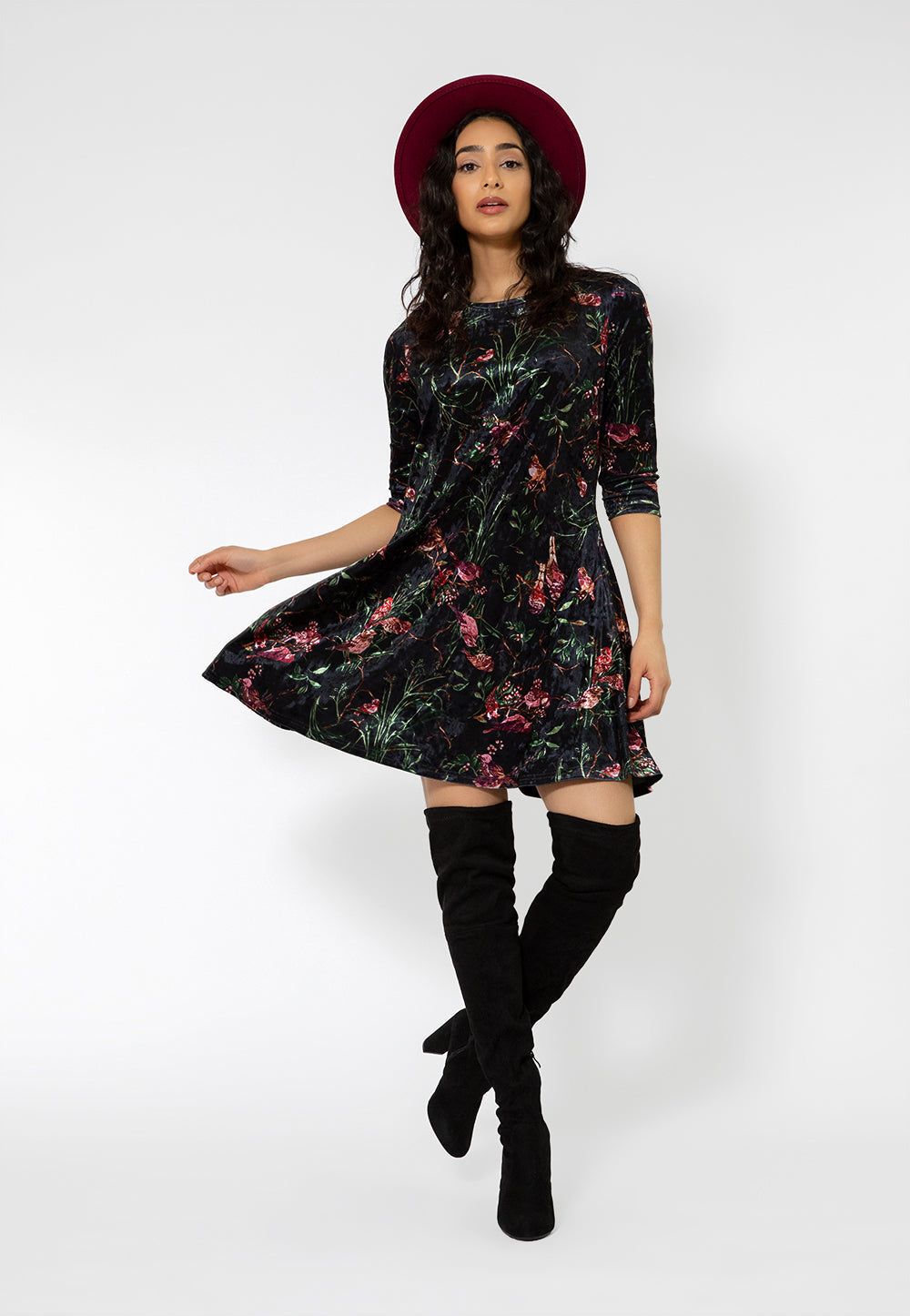 Leota Women's 3/4 Sleeve Melanie Velvet Dress Black