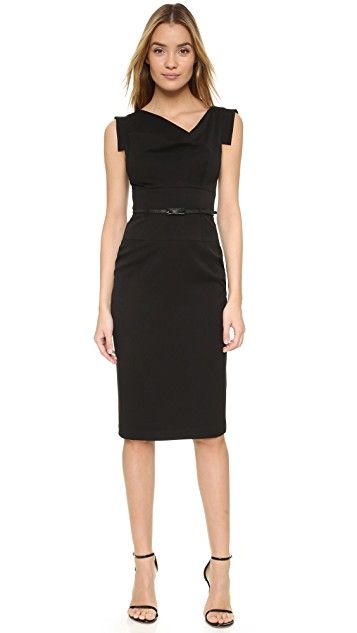 Black Halo Women's 'Jackie' Belted Gabardine Sheath Dress Black Size 0