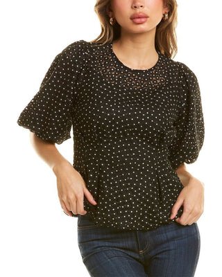 Gracia womens Flower Embroidered Top Black
