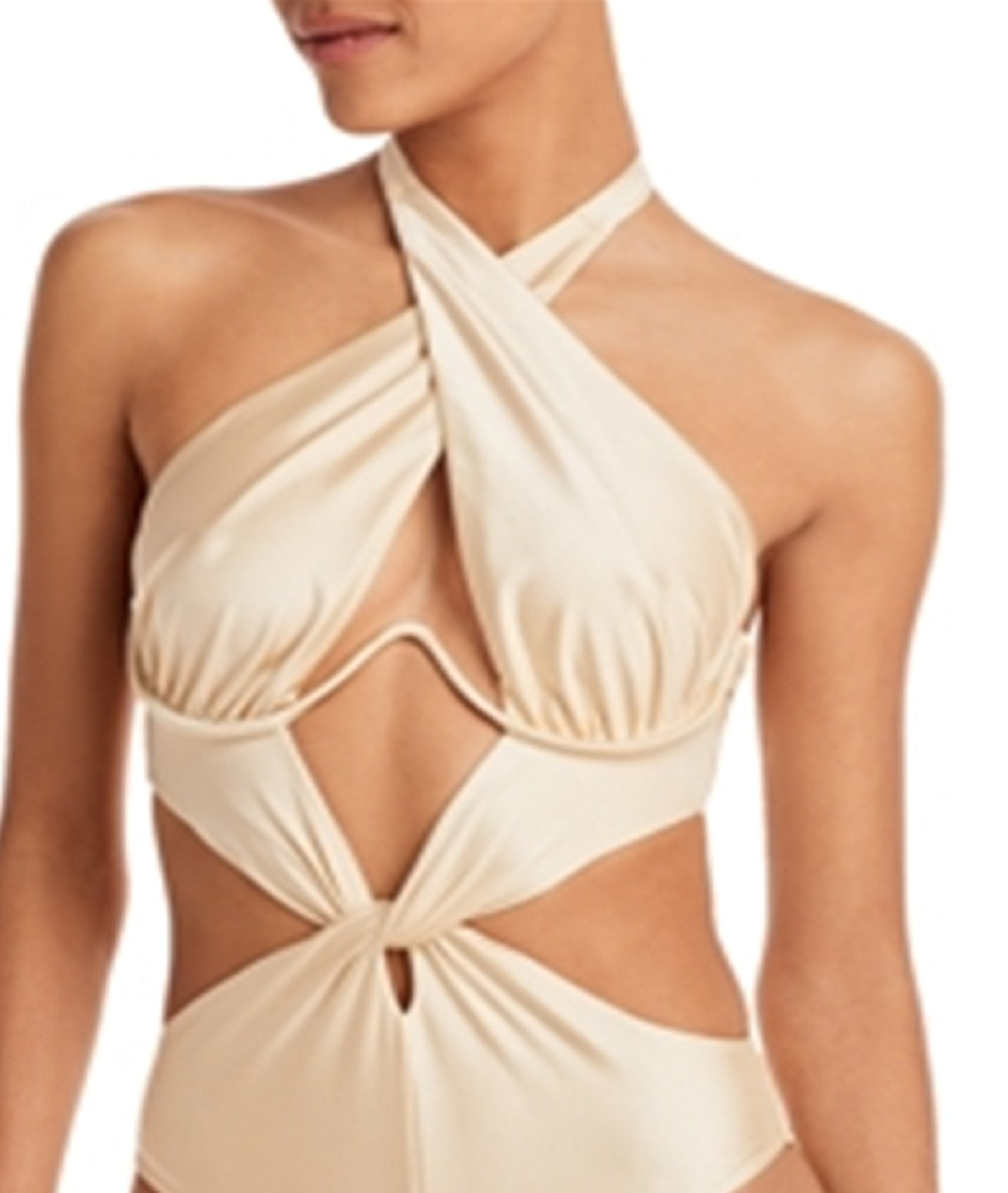 Andrea Iyamah Women's Nayo Metallic One Piece Swimsuit White Size Small