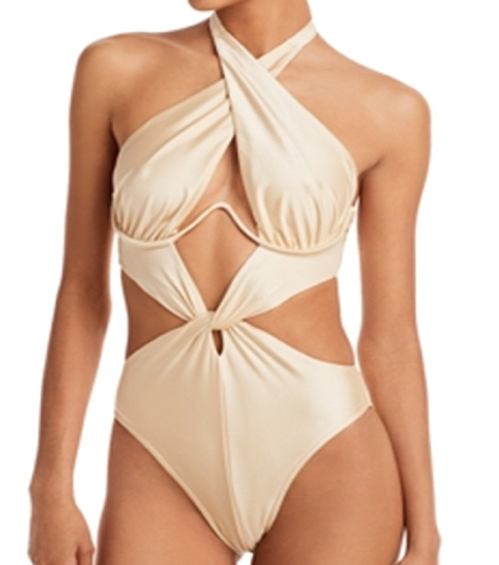 Andrea Iyamah Women's Nayo Metallic One Piece Swimsuit White Size Small