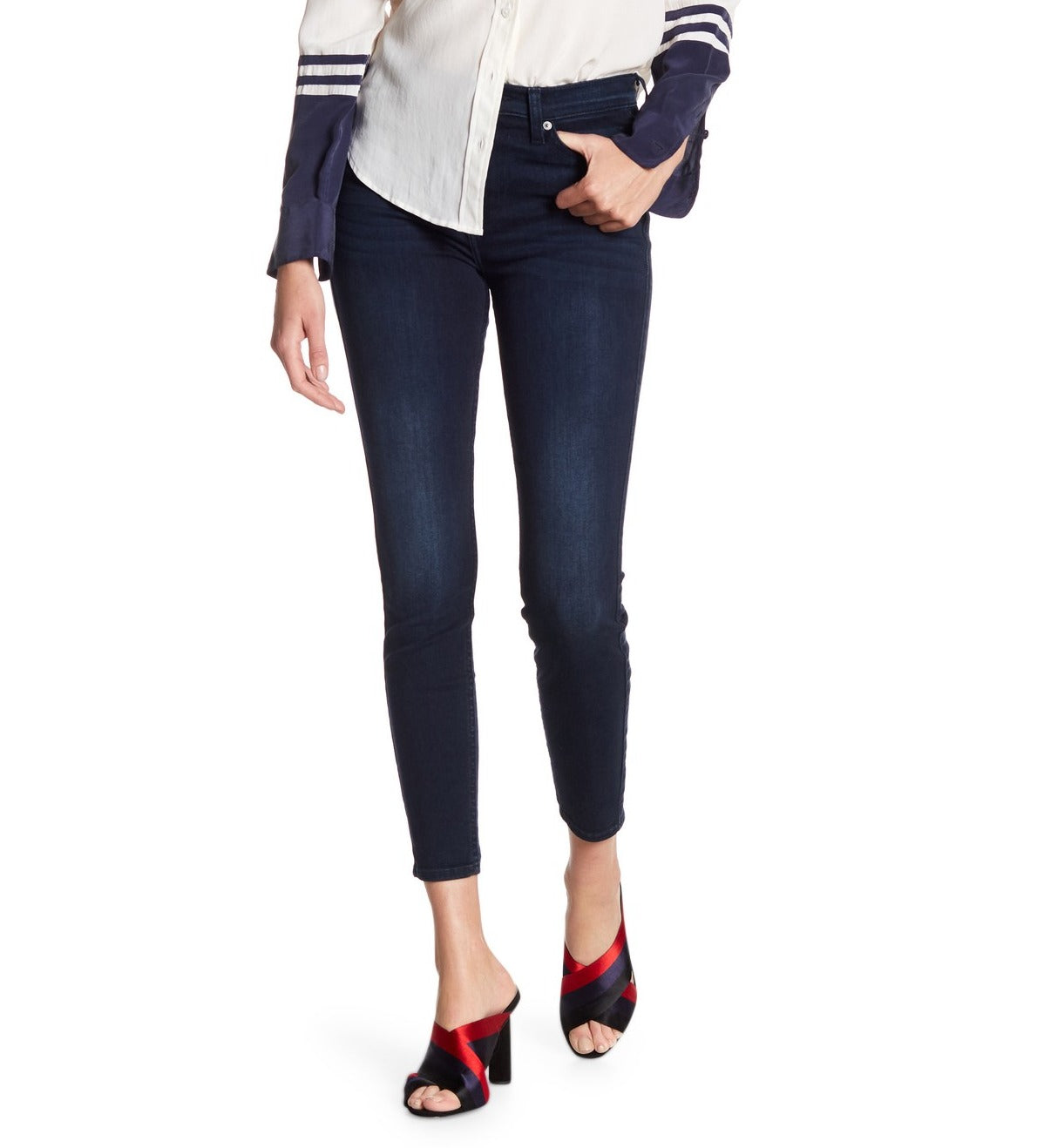 JEN7 Women's Gwenevere High Waist Ankle Skinny Jeans Blue Size 28