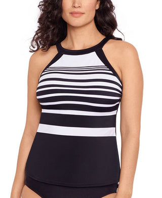 Reebok Women's Insta Stripe Tankini Top Swimsuit Black Size 14
