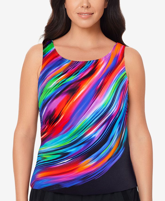 Reebok Women's Swim Glowing Strong High Neck Tankini Top Swimsuit Black Size 12