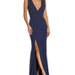 Dress the Population Women's Sandra Plunge Crepe Trumpet Gown Blue Size Large