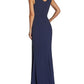 Dress the Population Women's Sandra Plunge Crepe Trumpet Gown Blue Size Large