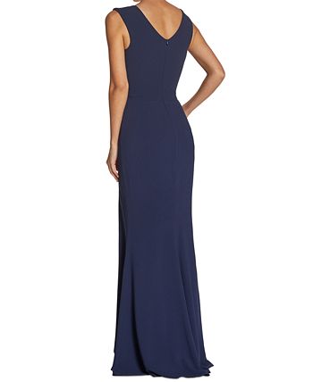 Dress the Population Women's Sandra Plunge Crepe Trumpet Gown Blue Size Large
