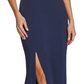 Dress the Population Women's Sandra Plunge Crepe Trumpet Gown Blue Size Large
