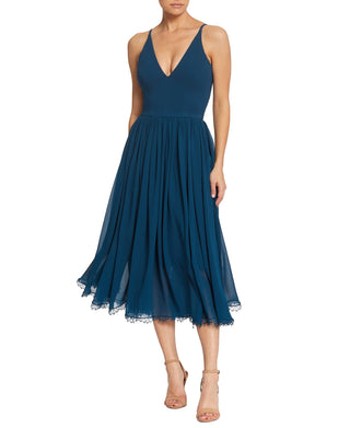 Dress The Population Women's Alicia Mixed Media Midi Dress Blue Size Medium