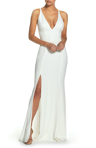 Dress The Population Women's Iris Slit Crepe Gown White Size XX-Small