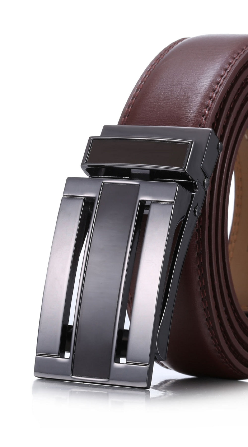 Mio Marino Men's Linxx Designer Ratchet Leather Belt Brown Size Large