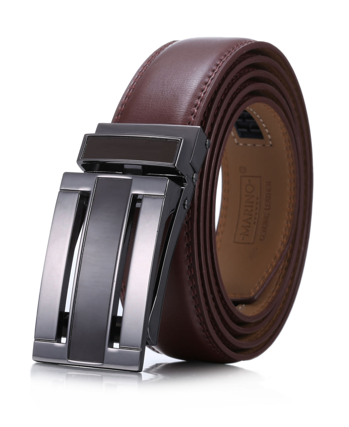 Mio Marino Men's Linxx Designer Ratchet Leather Belt Brown Size Large
