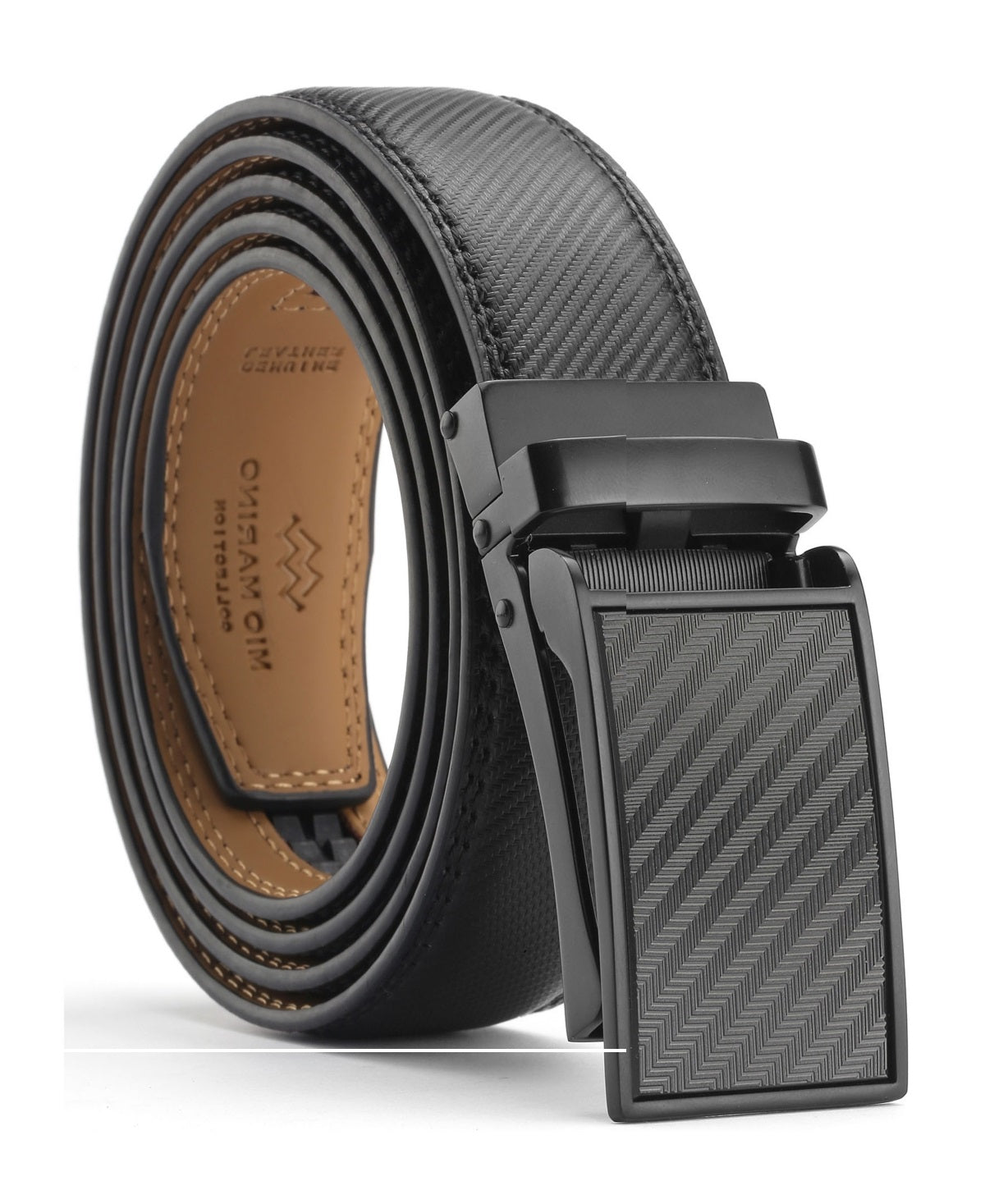 Mio Marino Men's Linxx Designer Ratchet Leather Belt Black Size Medium