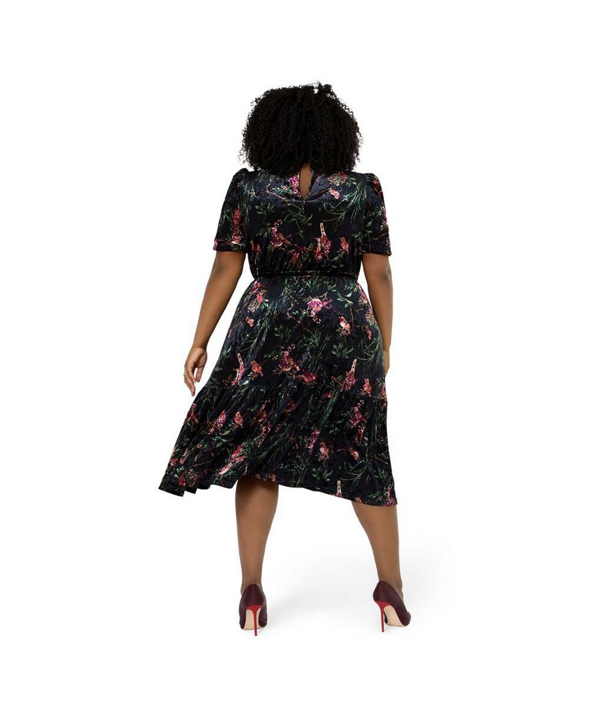 Leota Women's Miranda Floral Velvet Midi Dress Black Size 2X