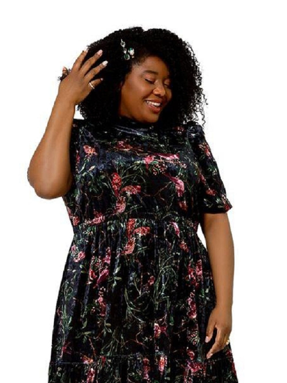 Leota Women's Miranda Floral Velvet Midi Dress Green Size 3X